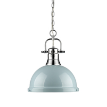  3602-L CH-SF - Duncan 1 Light Pendant with Chain in Chrome with a Seafoam Shade